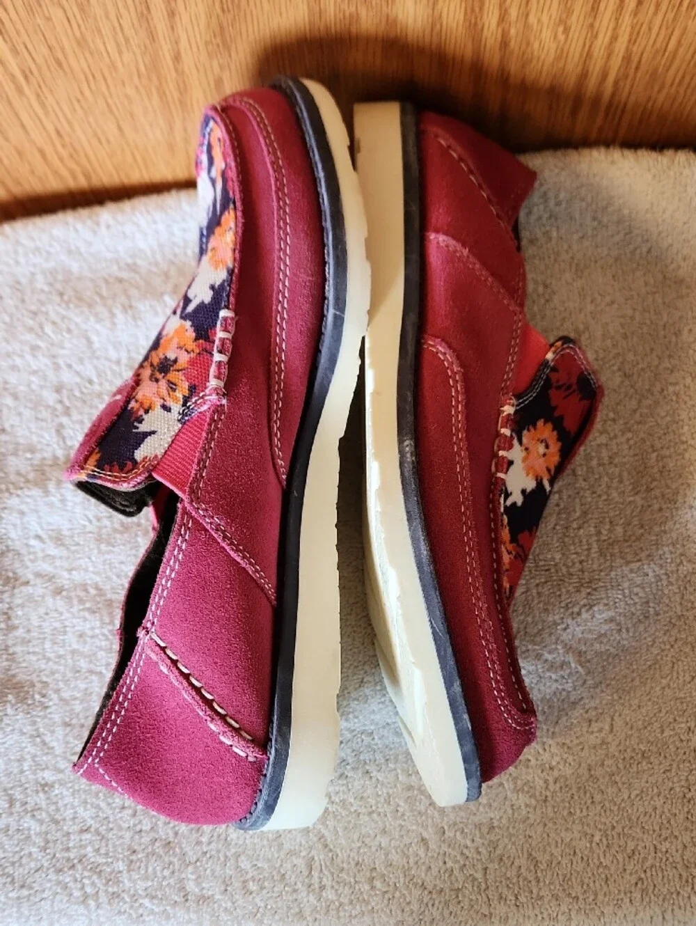 Ariat Pink Suede Floral Slip-On Moccasins